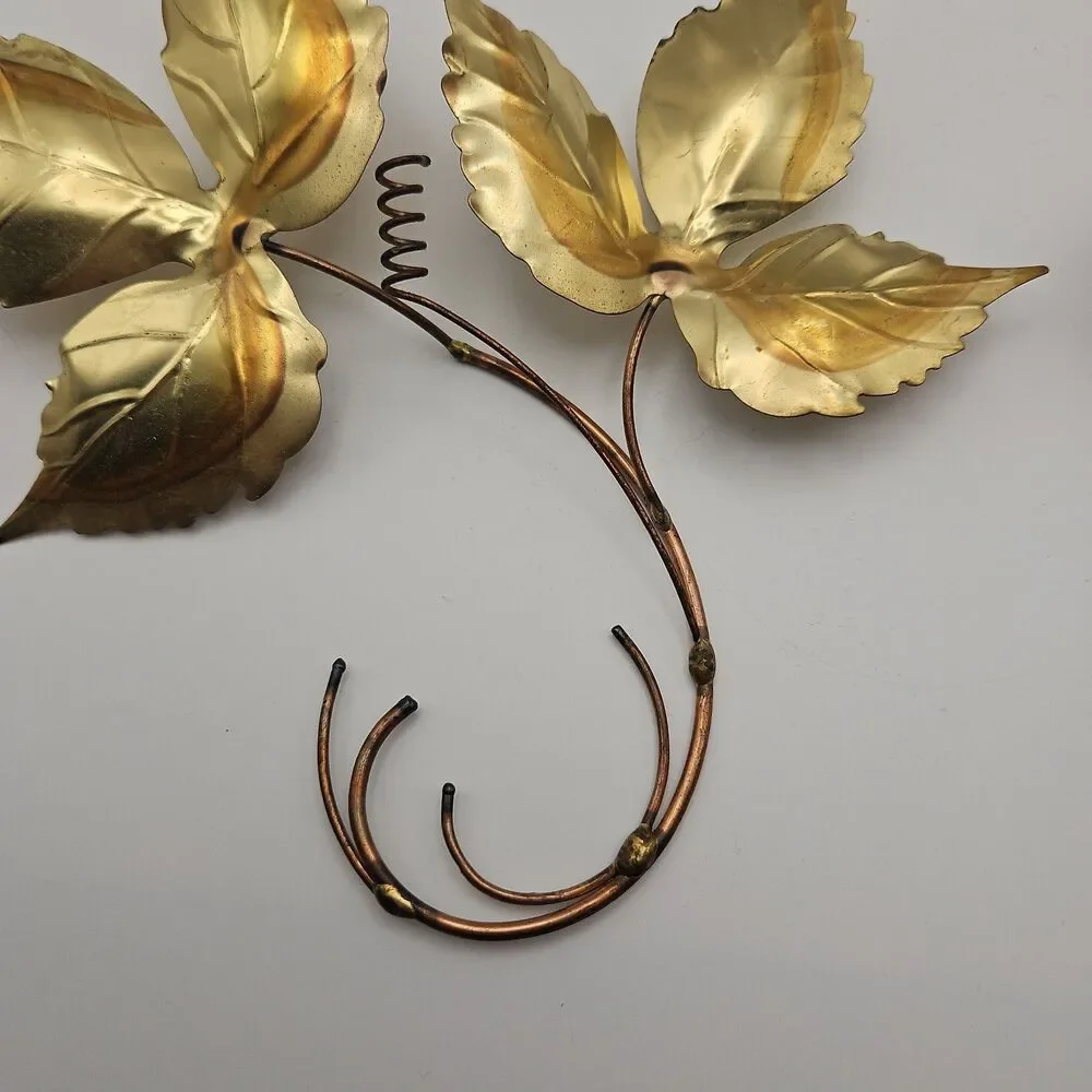 Vtg Gold Bronze Color Leaves Metallic Wall Hanging Home Floral Decor MCM